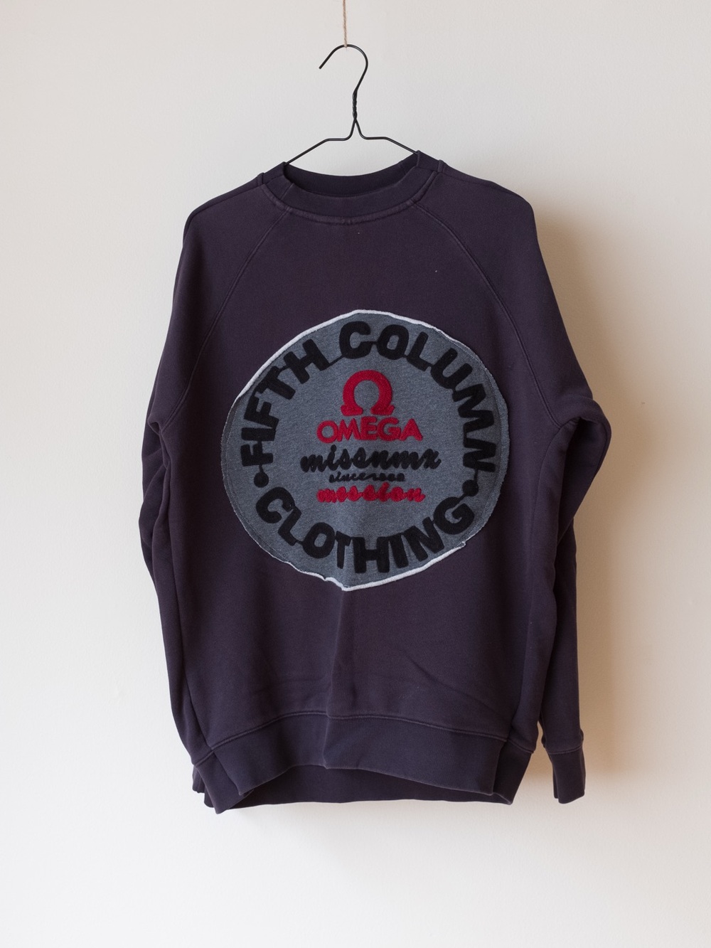 Men's Black Crewneck Sweatshirt with Grey Patch and Red Logo